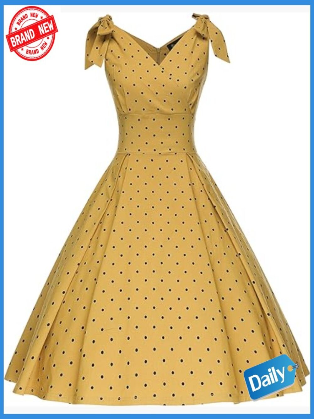 1950s V-Neck Bowknot Swing Cocktail Dress Sleeveless Midi